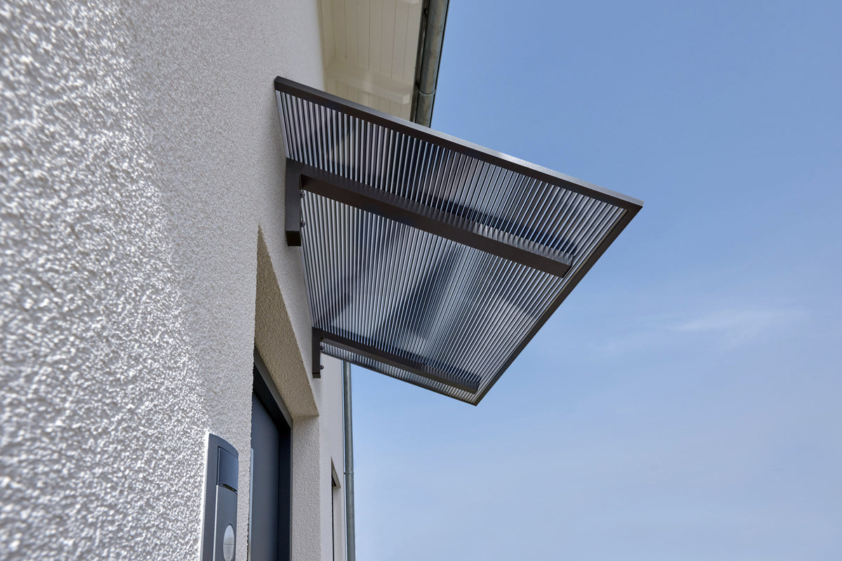 Pultvordach Bielefeld 150 × 98 cm – 16 mm Polycarbonat Zebra Klar/Anthrazit