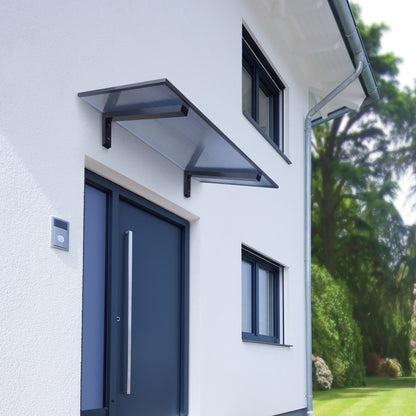 Pultvordach Bielefeld 150 × 98 cm – 16 mm Polycarbonat Zebra Klar/Anthrazit