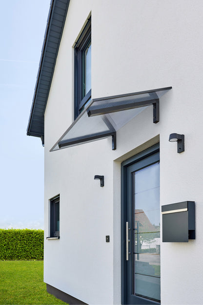 Pultvordach Bielefeld 150 × 98 cm – 16 mm Polycarbonat Zebra Klar/Anthrazit
