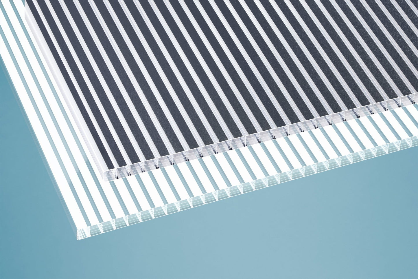 Hohlkammerplatte Polycarbonat 16mm Deluxe Zebra klar/anthrazit - Trendige Streifenoktik - Plattenprofi24