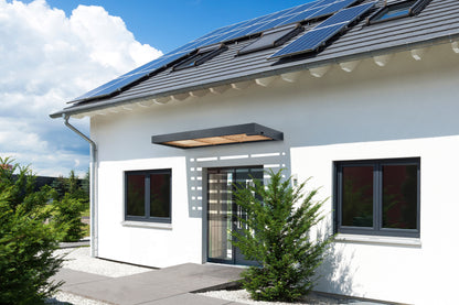 Haustürvordach Timber-Line Anthrazit – Modernes Rechteckvordach in Holzoptik